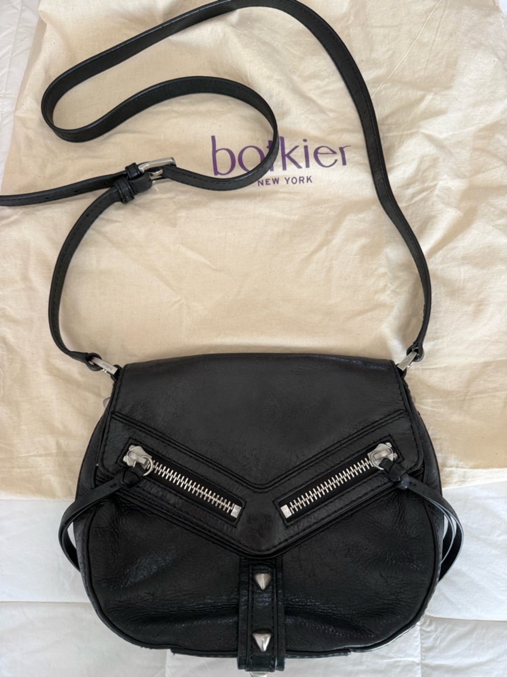Botkier Black Genuine Leather Crossbody with Silver Accents! Really Good!